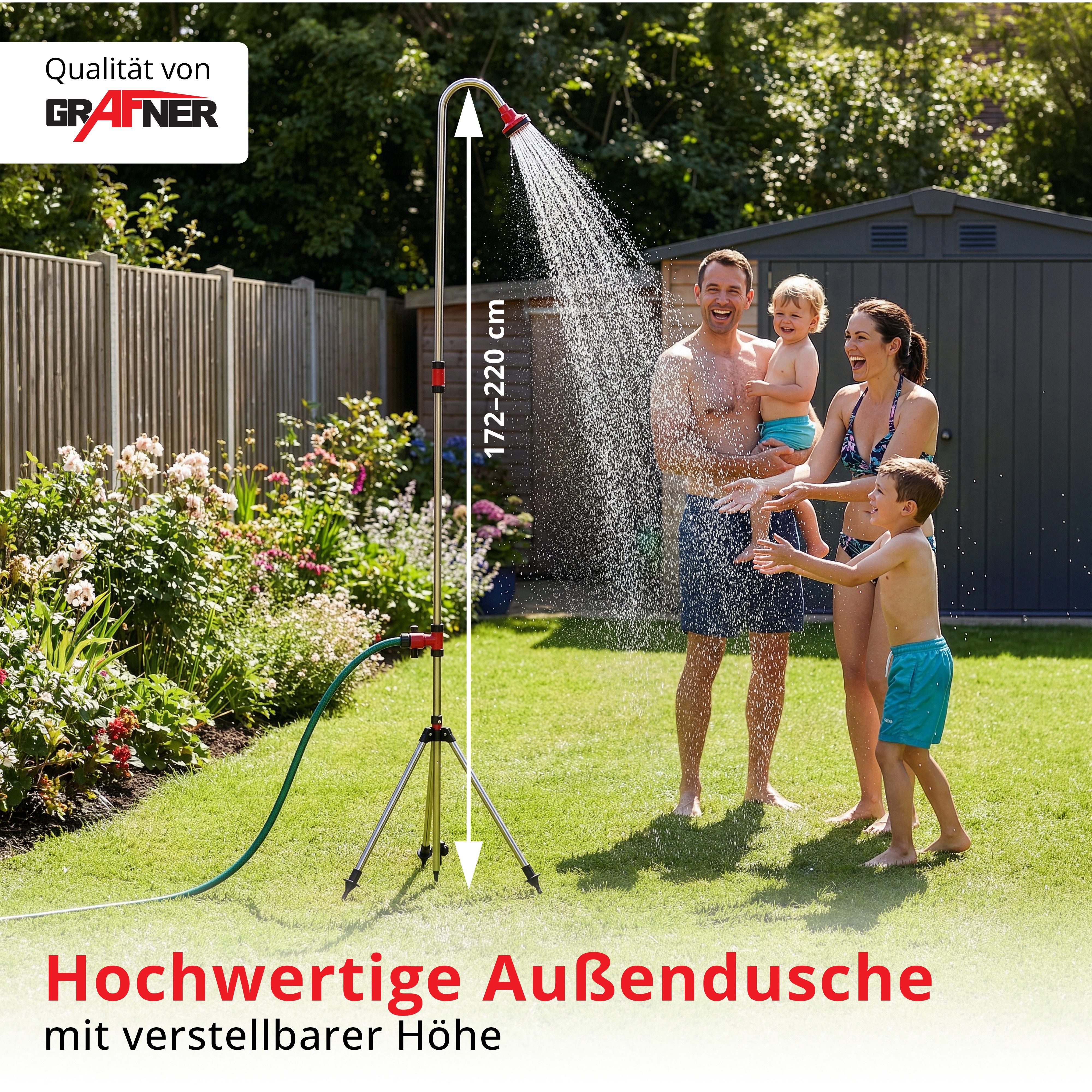 Grafner Gartendusche Gartendusche Gartenbrause Pooldusche Campingdusche (Stk, 1 St., 1), höhenverstellbar, 172-275 cm