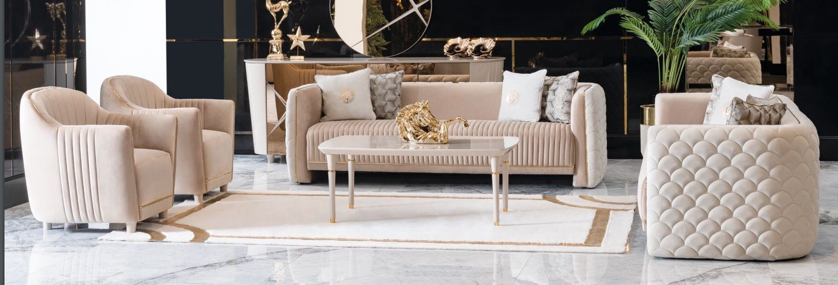 Sofa Beige Luxus Sityer Made in Holy JVmoebel Europe Couchgarnitur Samt Sofas, Couchen 3+3+1+1