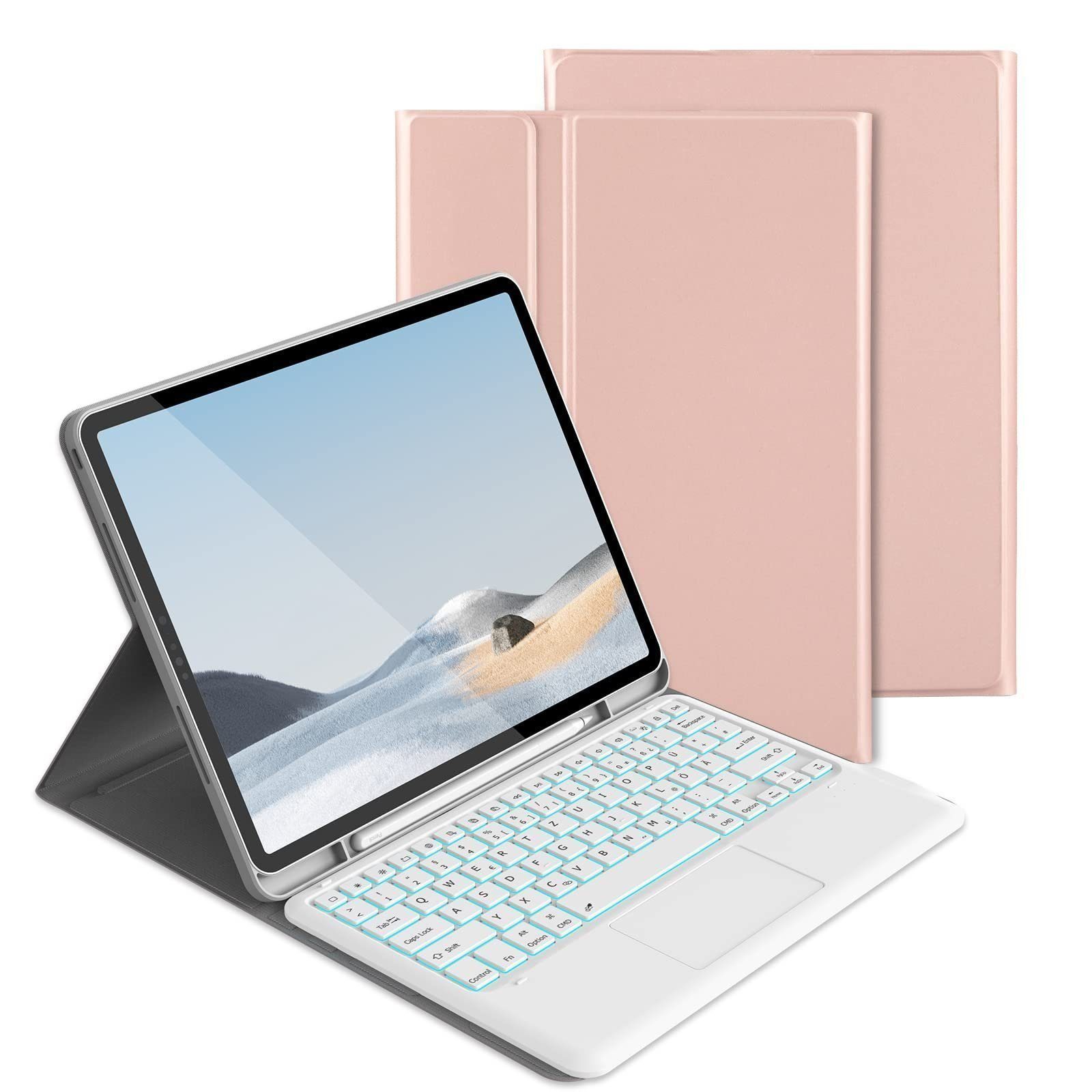 Tisoutec Tastatur Hülle für iPad Pro 12.9 mit Touchpad 2022/2021/2020/2018 iPad-Tastatur (Kabellose Beleuchtete QWERTZ Tastatur für iPad 12.9(6/5/4/3.Generation)