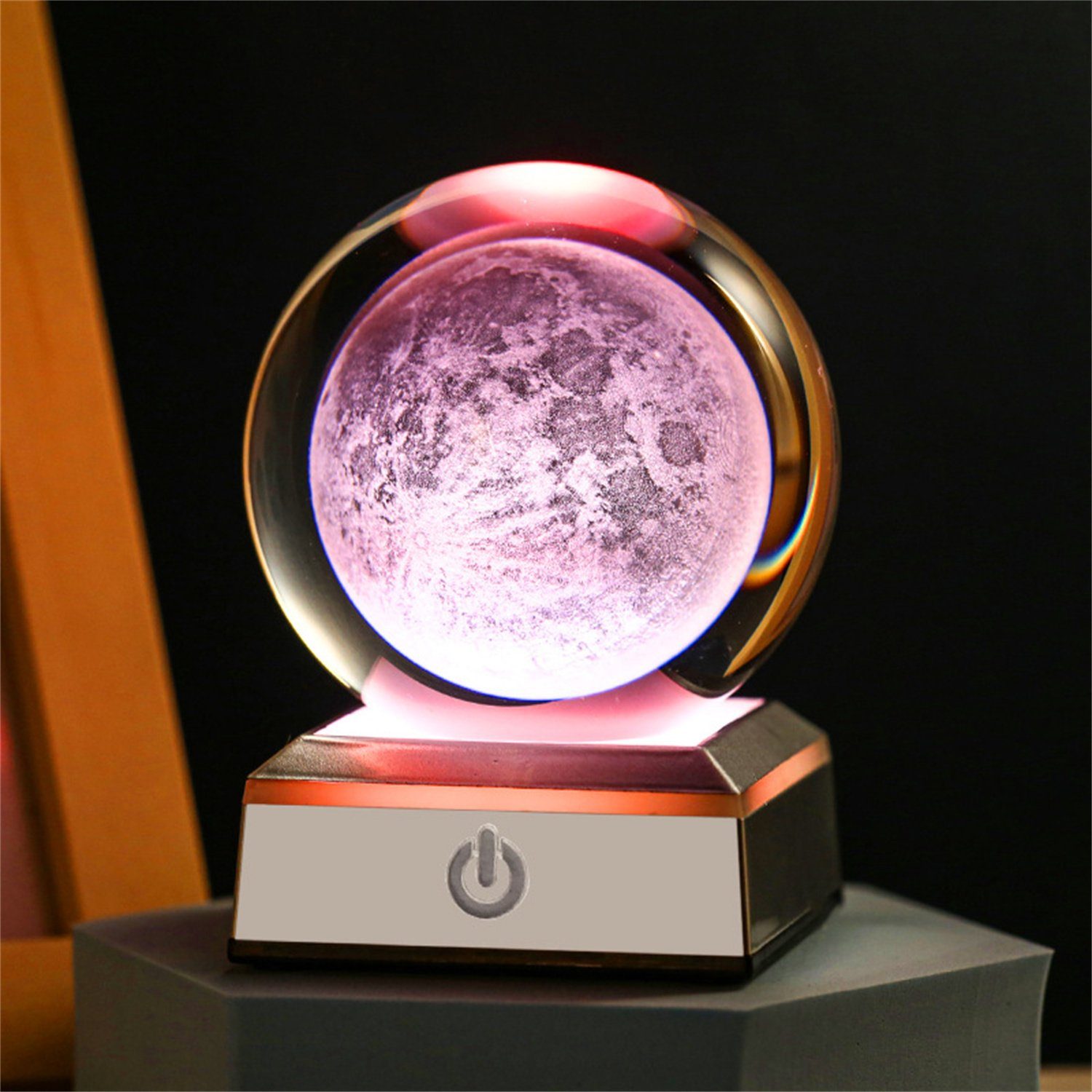 autolock LED Nachtlicht Nachtlicht,3D Blume des Lebens Kristallkugel-Lampe mit LED-Basis