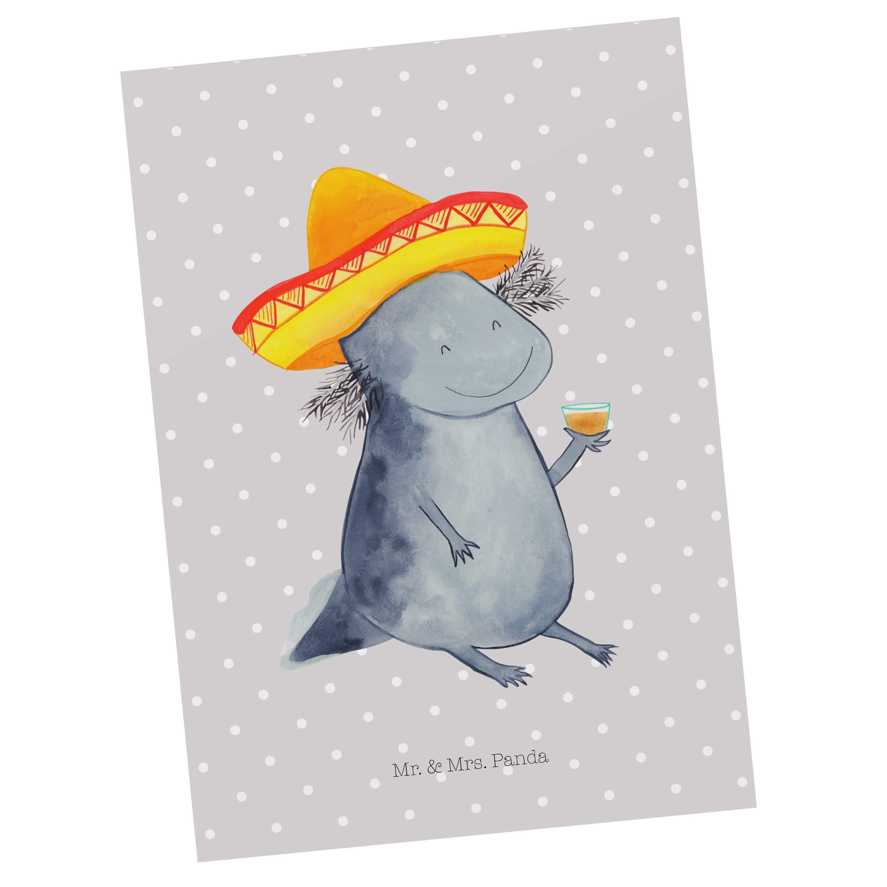 Mr. & Mrs. Panda Postkarte Axolotl Tequila - Grau Pastell - Geschenk, Grußkarte, Motivation, Feu