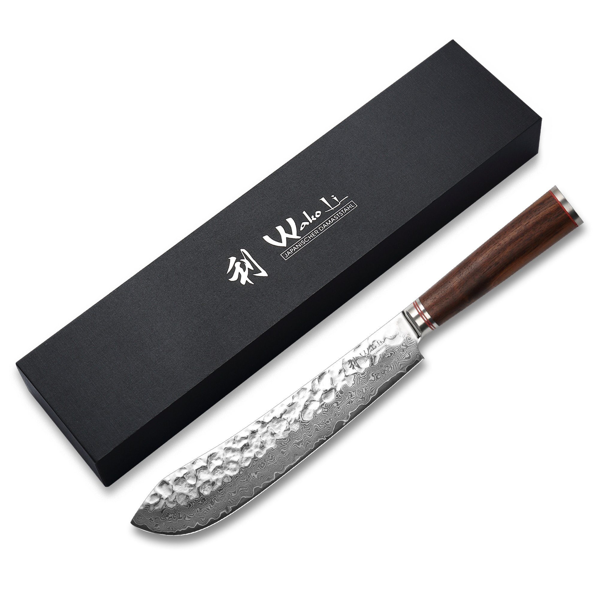 Wakoli Damastmesser Nussbaum Damast BBQ Blockmesser I 25 cm Klinge Kochmesser Küchenmesser, aus 67 Lagen Damaststahl, VG10 Kern