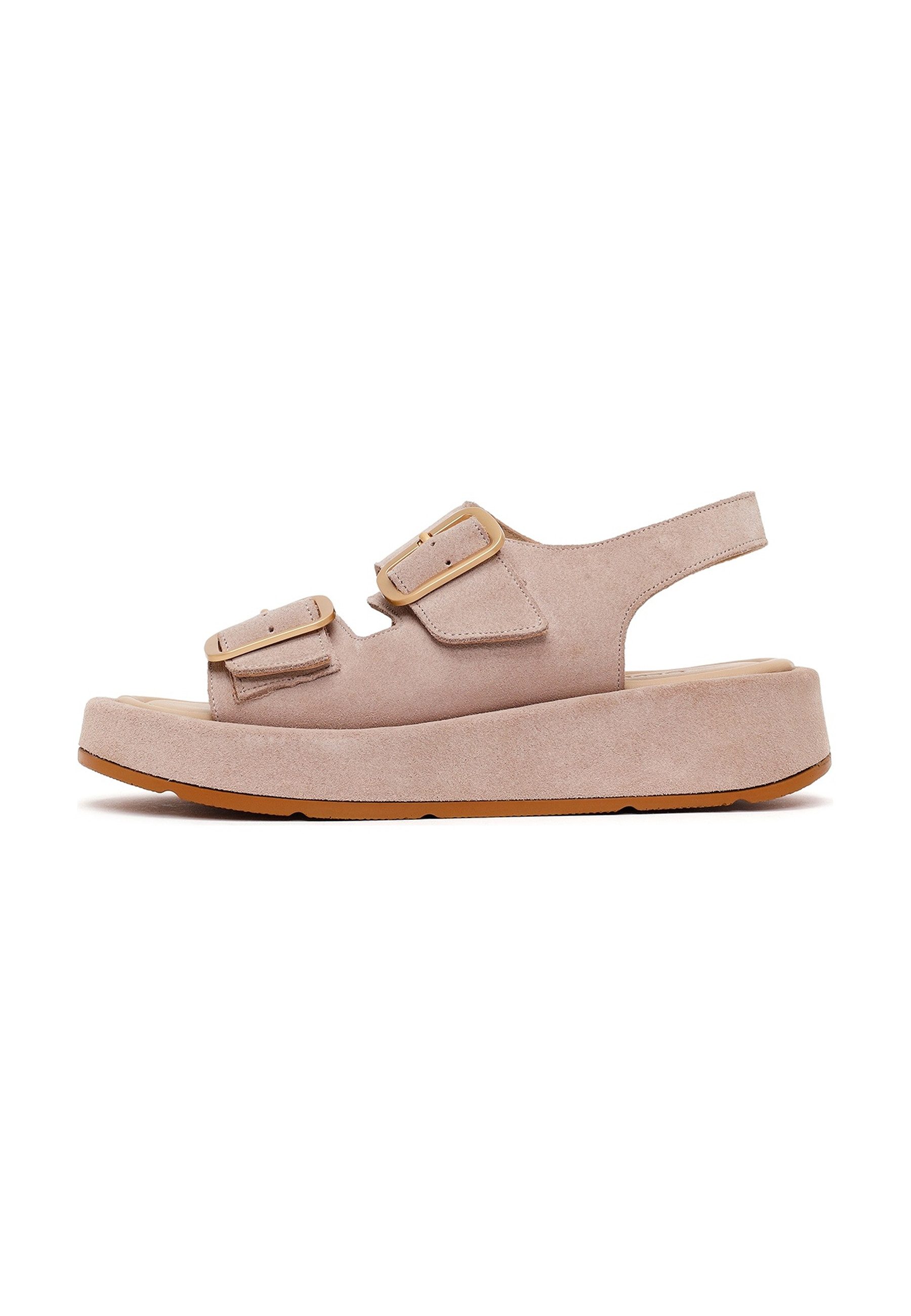 Derimod Comfort-Sandalen aus Veloursleder Sandale Echtes Leder, Lederfutter, TPU-Sohle, Plateau-Design, Schnallenriemen