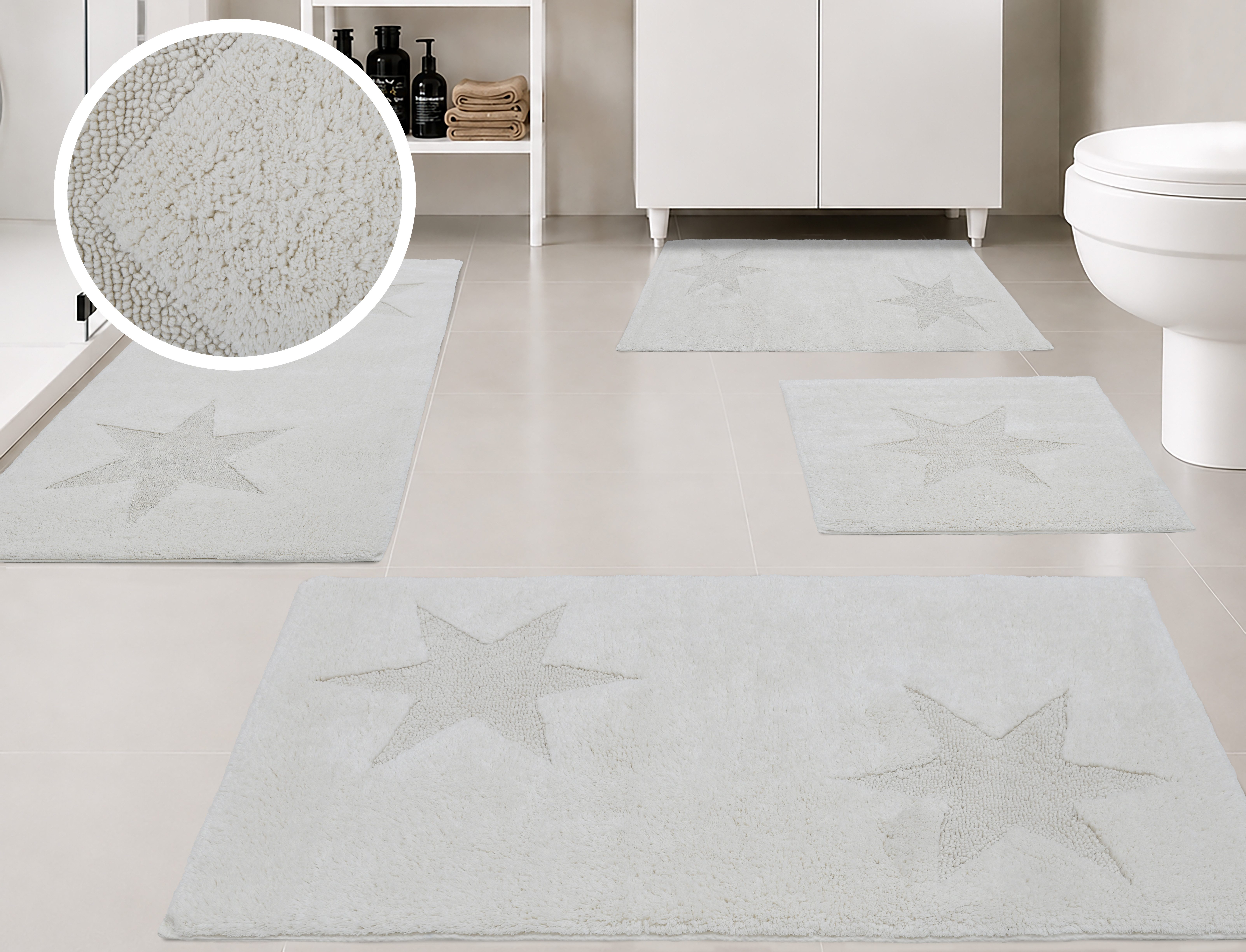 OTTO home Badematte Marie, Badvorleger, Badezimmer Teppich, Höhe 13 mm, rutschhemmend beschichtet, strapazierfähig, fußbodenheizungsgeeignet, Baumwolle, rechteckig, Badteppich, Stern Motiv, Hoch-Tief-Struktur, auch als Set