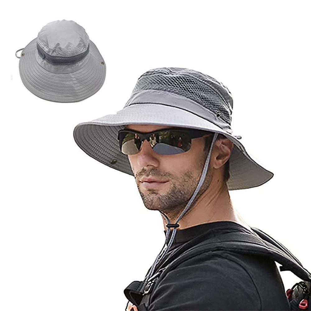 feinlux Sonnenhut Herren-UV-Schutz-Sonnenhut (Packung, Sommer Outdoor Fischerhut) Atmungsaktiv, Vergrößerter Hutrand, Windseil, Schweißband
