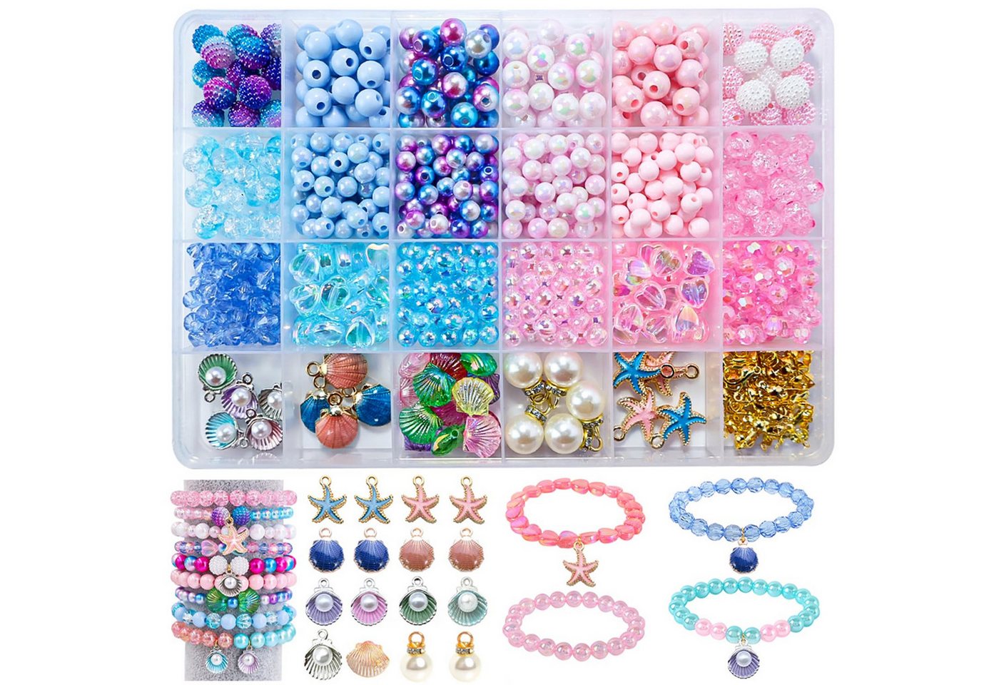 CLTYQ Ketten und Armband Set Armbänder Selber Machen Kinder,Farben Armband Meeresthema Bastelset (625-tlg), Schmuckzubehör zum Auffädeln, DIY Armband Selber Machen Kit