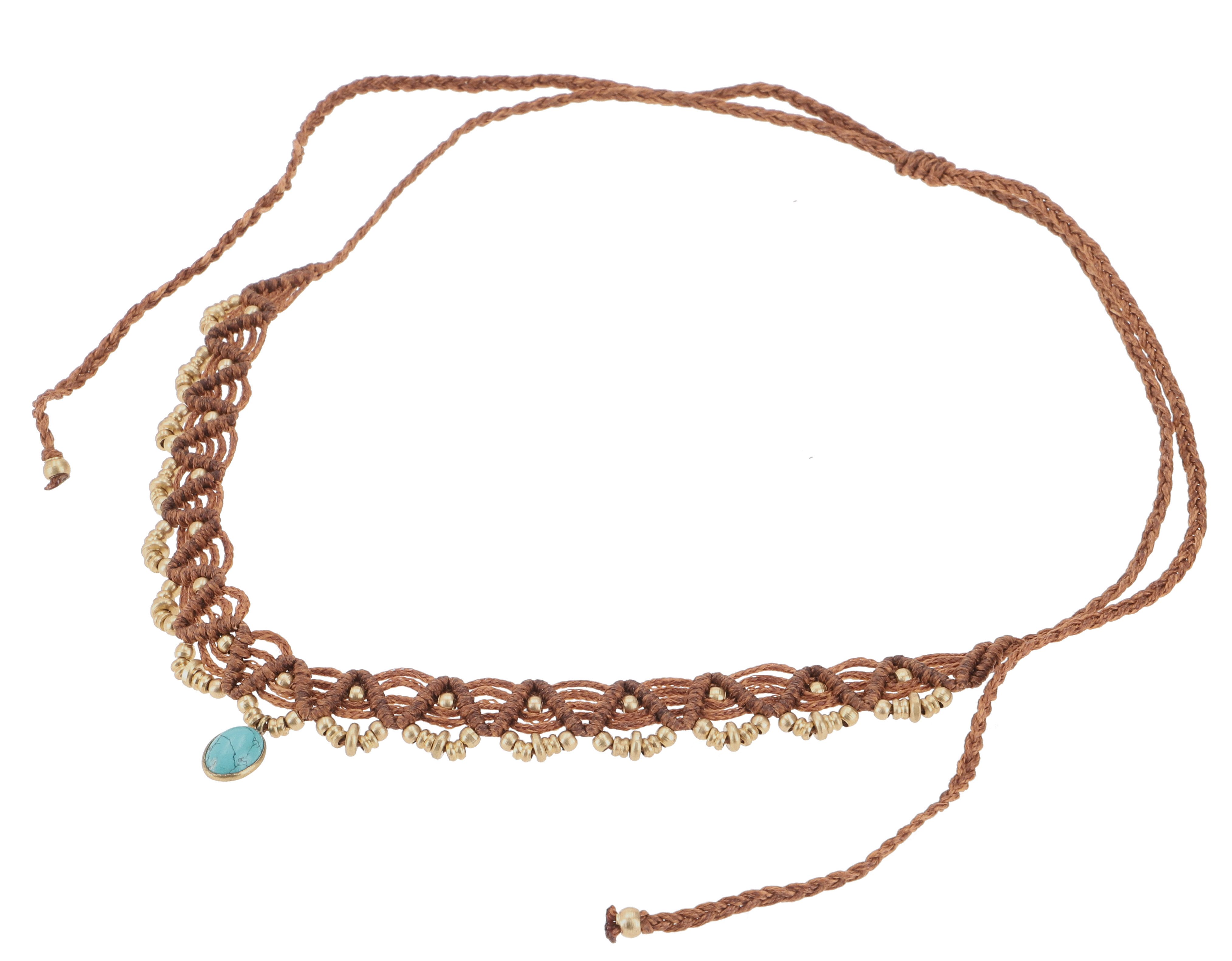 Guru-Shop Perlenkette Makramee Kette Perle, Hippie Boho Kette - curry/