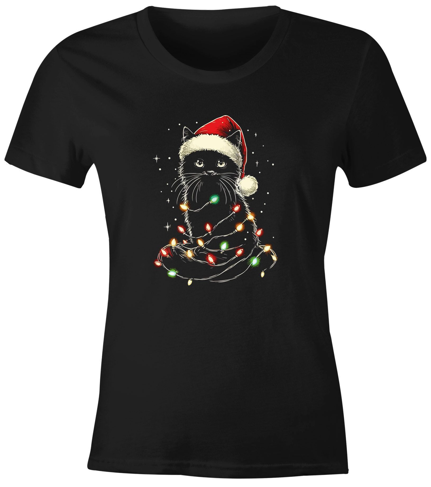 Print-Shirt Weihnachtsshirt Damen Katze Weihnachten Lustig Weihnachtsoutfit