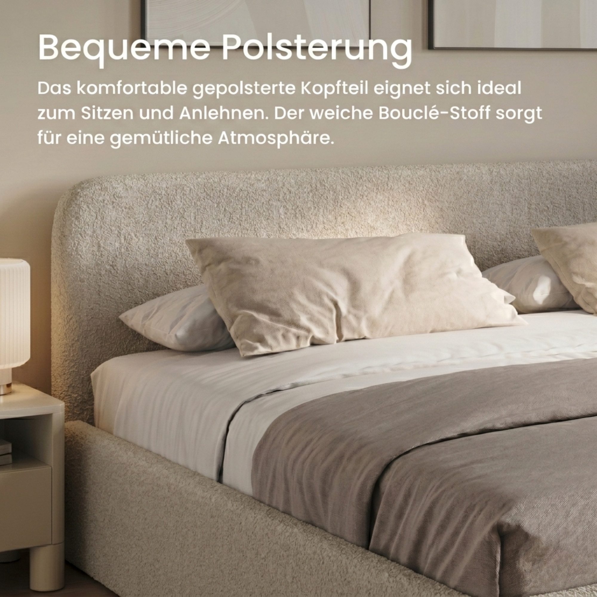 Home Collective Polsterbett Bett mit Stauraum, verstellbarem Lattenrost, viele Größen (Größen: 100x200 120x200 140x200 160x200 180x200 200x200, trendiger Bouclé – Bild 4 von 5