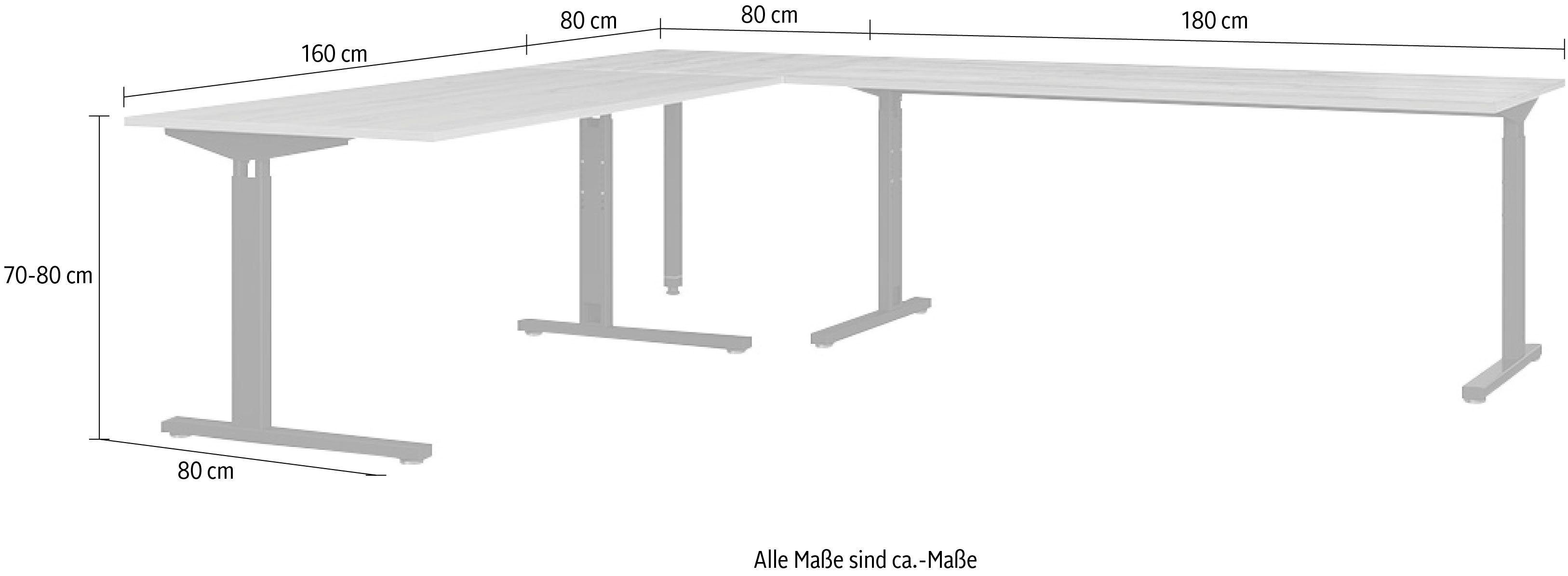 | GERMANIA Grandson-Eiche-Nachbildung Eckschreibtisch Grandson-Eiche-Nachbildung/Schwarz Profi Schwarz | 2.0, höhenverstellbar