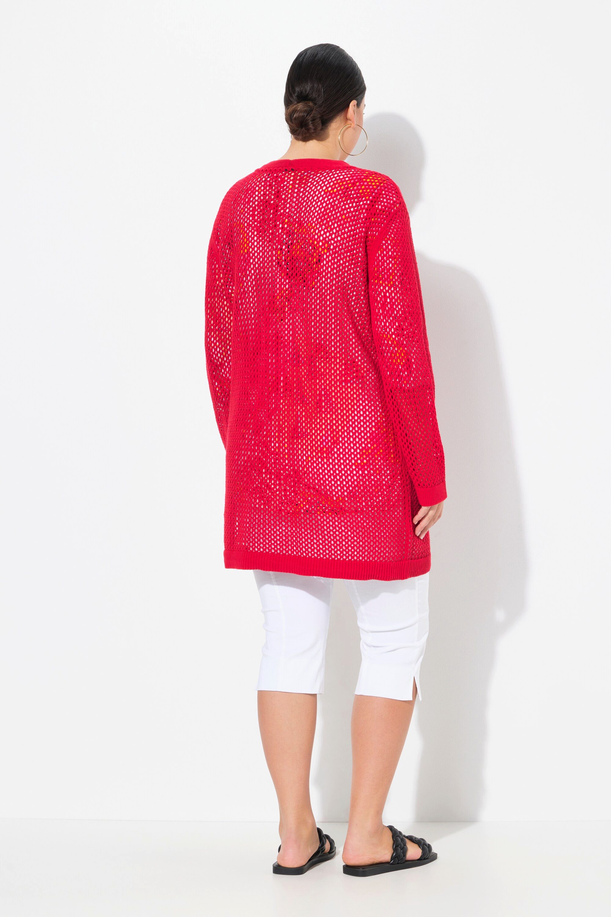 Ulla Popken Strickjacke Long-Strickjacke Netz-Optik offene Form