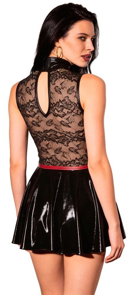 Cottelli PARTY Minikleid Mini-Kleid Wetlook & feine Spitze im Corsagen-Style - schwarz, rot (1-tlg) Corsagen-Style, Weich & elastisch für hohen Tragekomfort