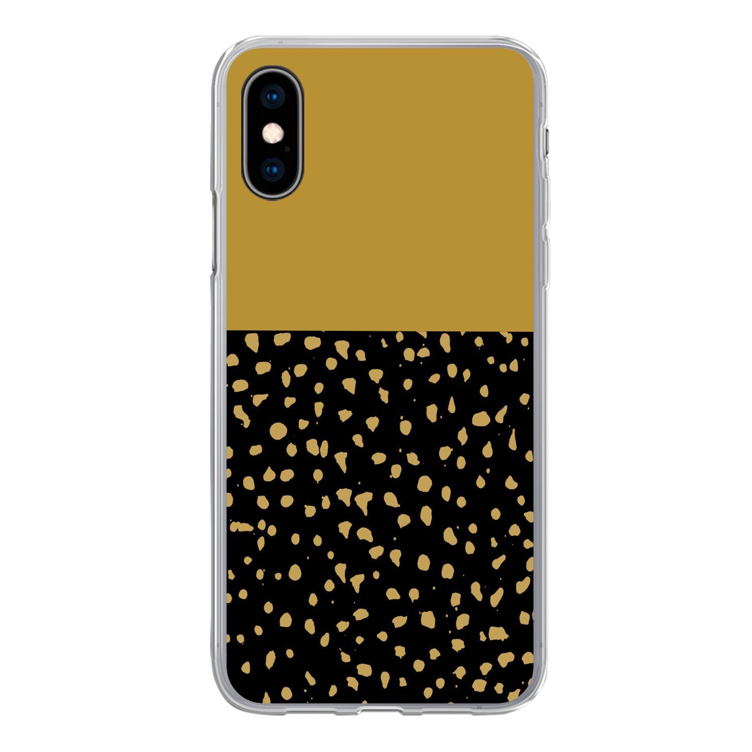 MuchoWow Handyhülle für Apple iPhone X Polka dots - Ockergelb - Schwarz, Smartphone-Bumper, Print, Handy Schutzhülle Dünn