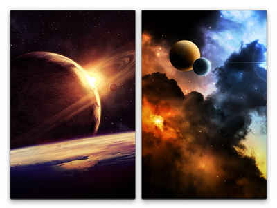 Sinus Art Leinwandbild 2 Bilder je 60x90cm Universum Fantasie Saturn Planeten Super Nova Weltraum
