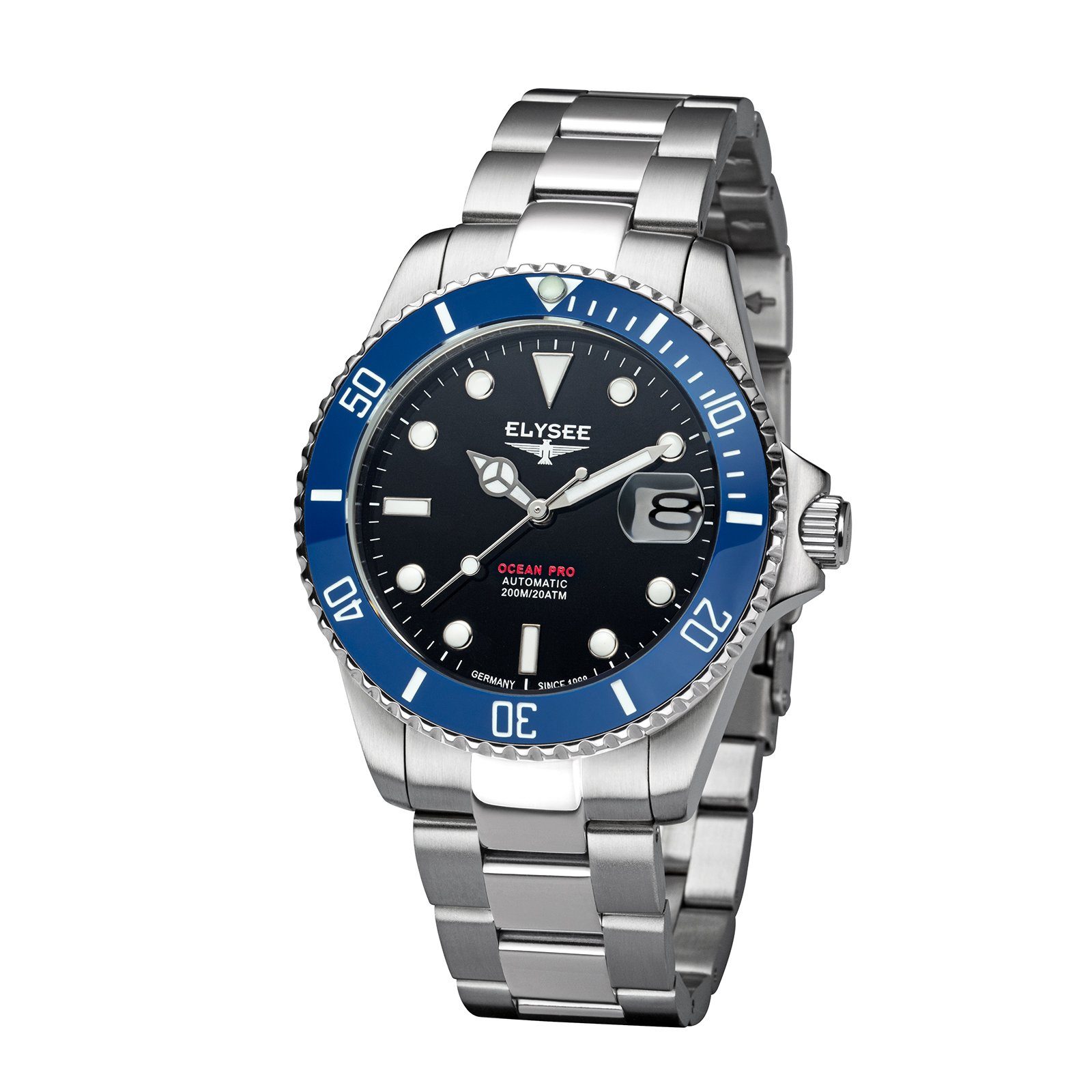 Elysee Automatikuhr OCEAN PRO CERAMIC Herrenuhr 40mm, lumineszierende Zeiger und -Indizes, Datumsanzeige