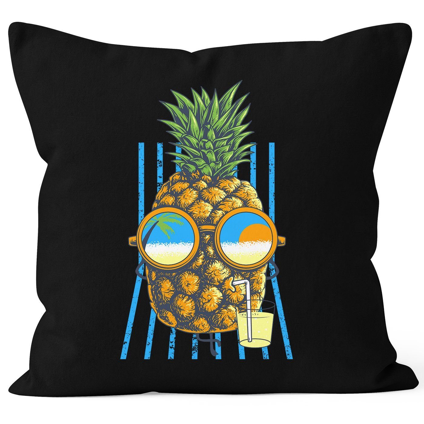 Autiga Dekokissen Beach Autiga® 40x40 Sommer Kissenbezug Ananas schwarz Cocktail Pinapple chilling