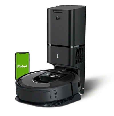 iRobot Saugroboter Roomba i7+, App-Steuerung, Hochleistungsfilter, 3 Reinigungsstufen, 75 Min. Laufzeit, 0,4 Liter Behältervolumen, Clean Base Automatische Absaugstation