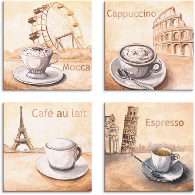 Artland Leinwandbild »Mocca Cappuccino Café au lait Espresso«, Getränke (4 Stück)-Otto