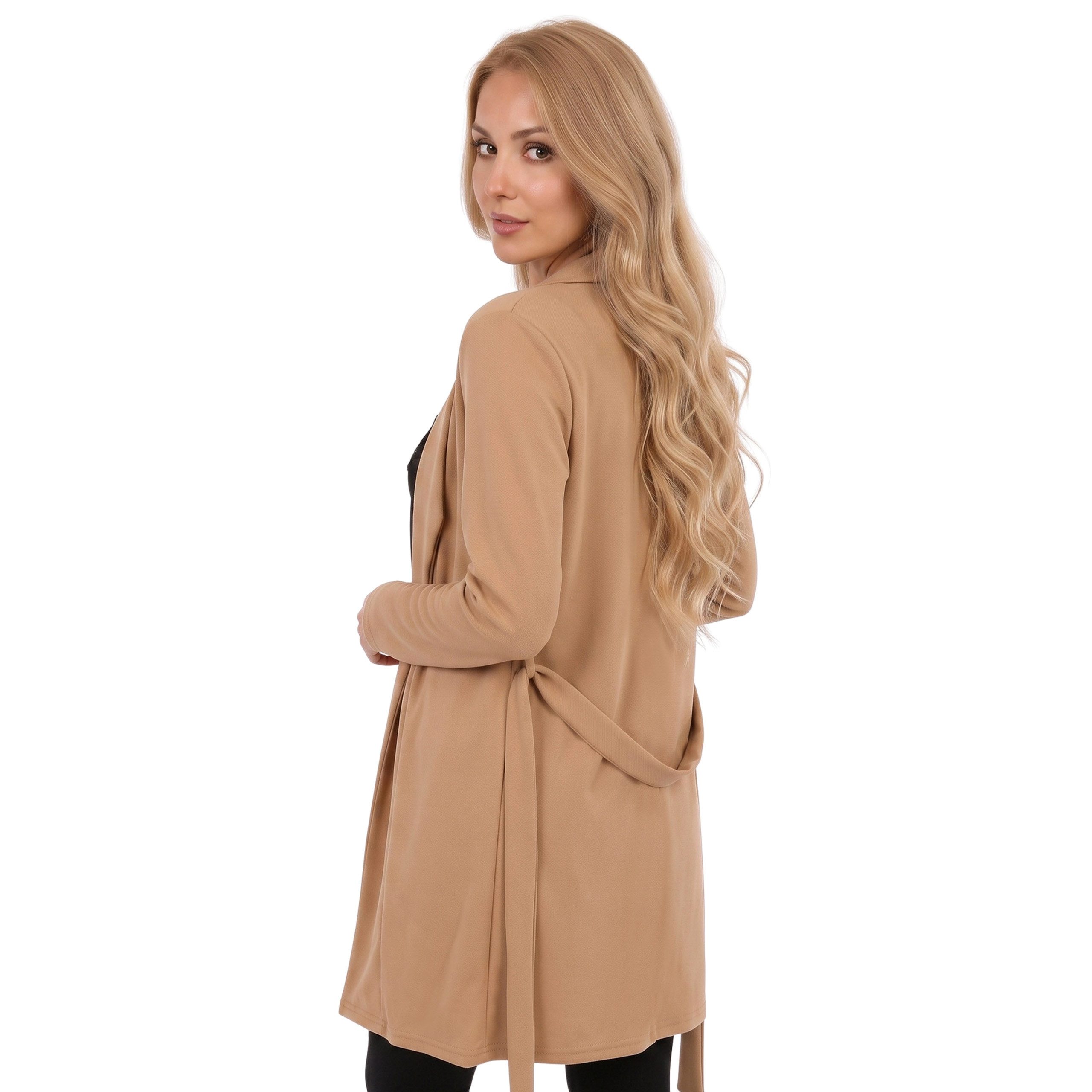 Sarcia.eu Cardigan Beiger GEBUNDENER Überwurf, Damen-Cardigan MIT GÜRTEL IM MANTELSCHNITT – Bild 5 von 5