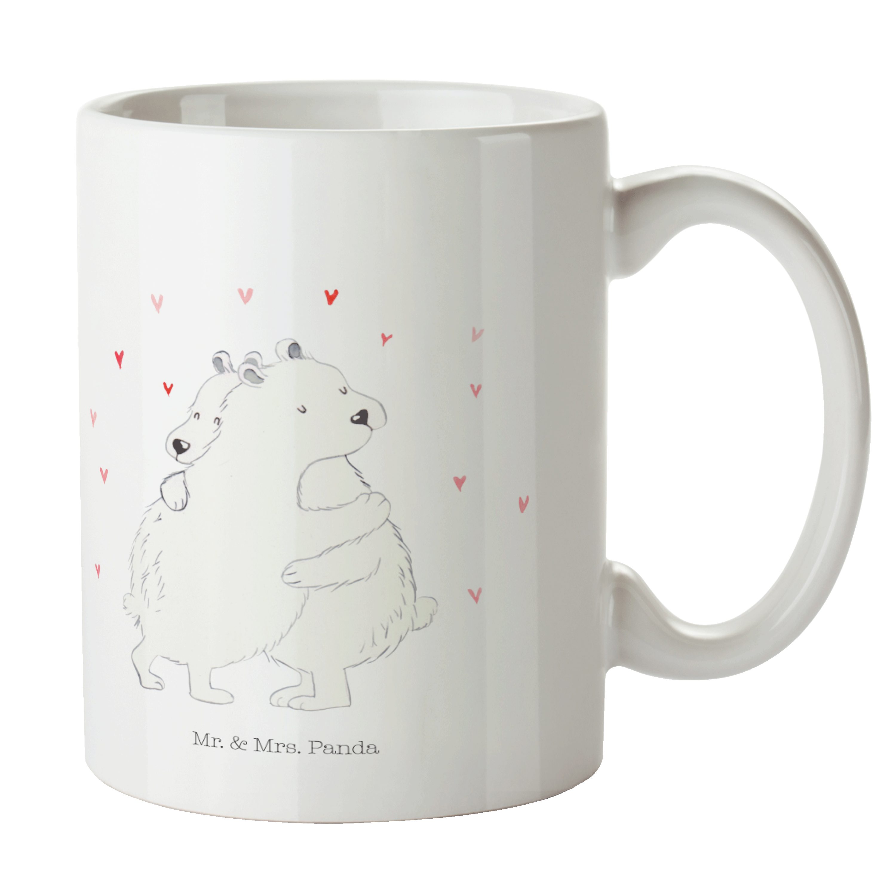 Panda Umarmen Keramik Kaffeebecher, Weiß - Sprüch, lustige Tasse Eisbär - Mrs. Mr. & Tasse, Geschenk,