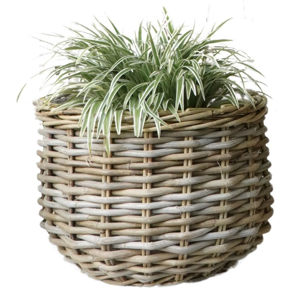 LebensWohnArt Dekokorb Pflanzkorb BÜSUM Natural Grey ca.40cm Natur-Rattan Korb Übertopf