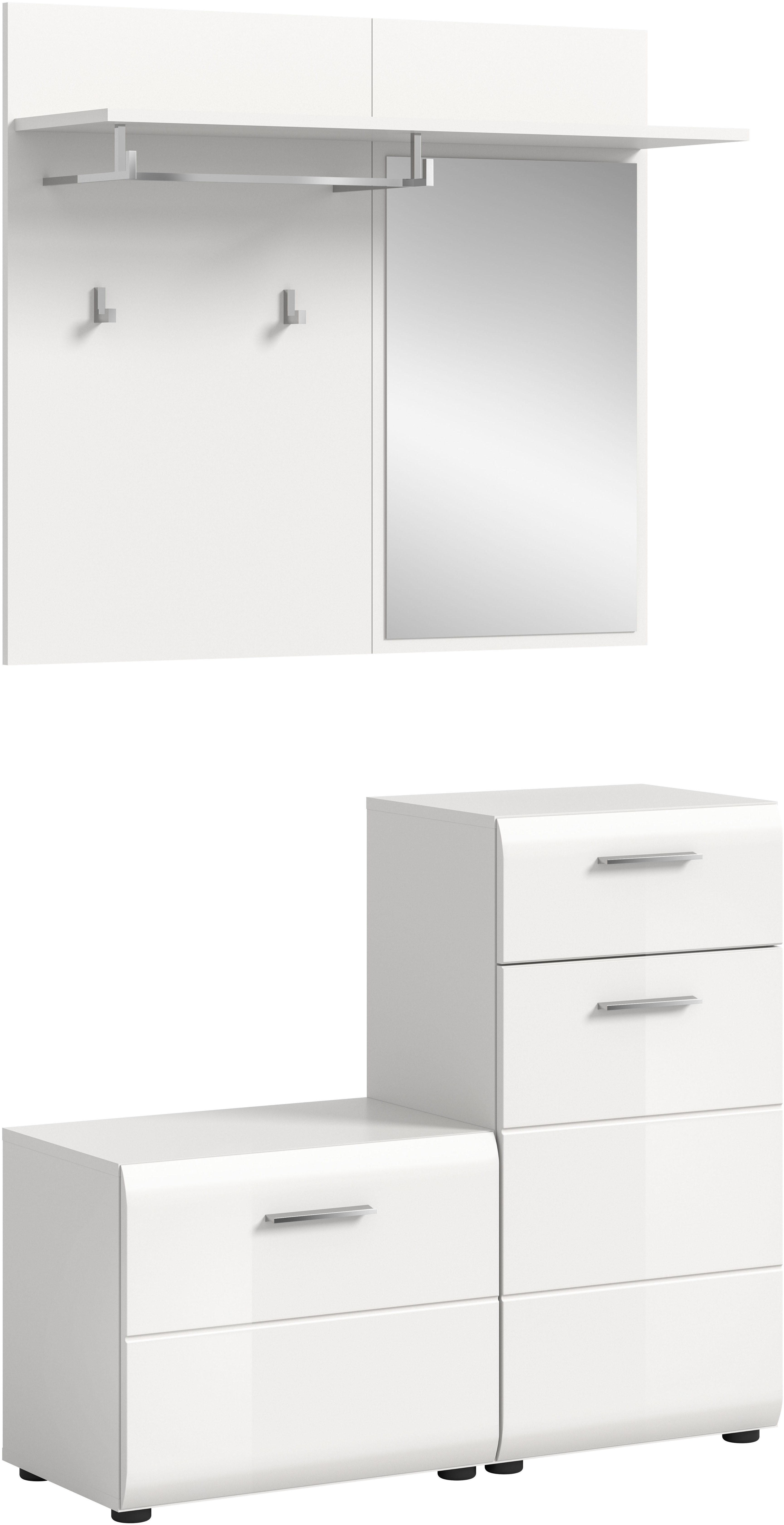 Home affaire Garderoben-Set FLORENZ, 3tlg., best. aus: Garderobenspiegelpaneel, Sitzbank & Kommode, Kombination, Kompaktgarderobe, Garderobenkombination, Garderobe