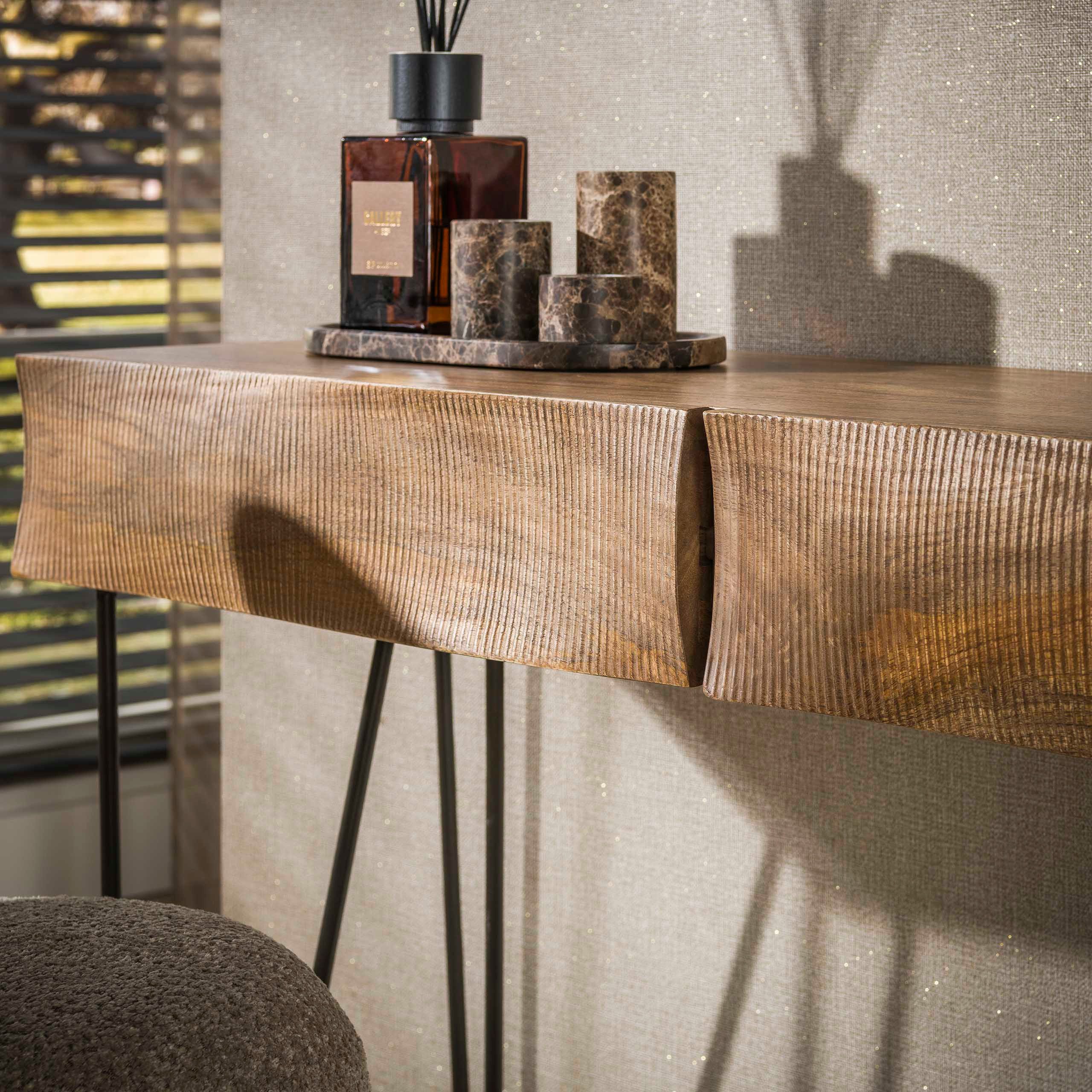 Sitheim-Europe Konsolentisch Schminktisch Ocean 2 Schublade / Massiv Mango sand, Front in Relief-Wellenmuster