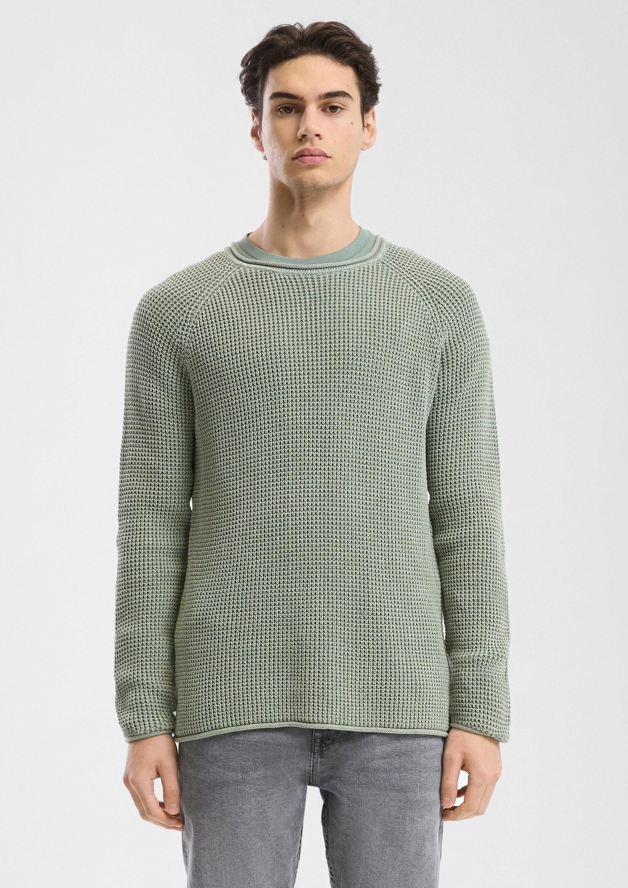 QS Longpullover Strickpullover Grobstrickpullover mit Wascheffekt und Rollkante
