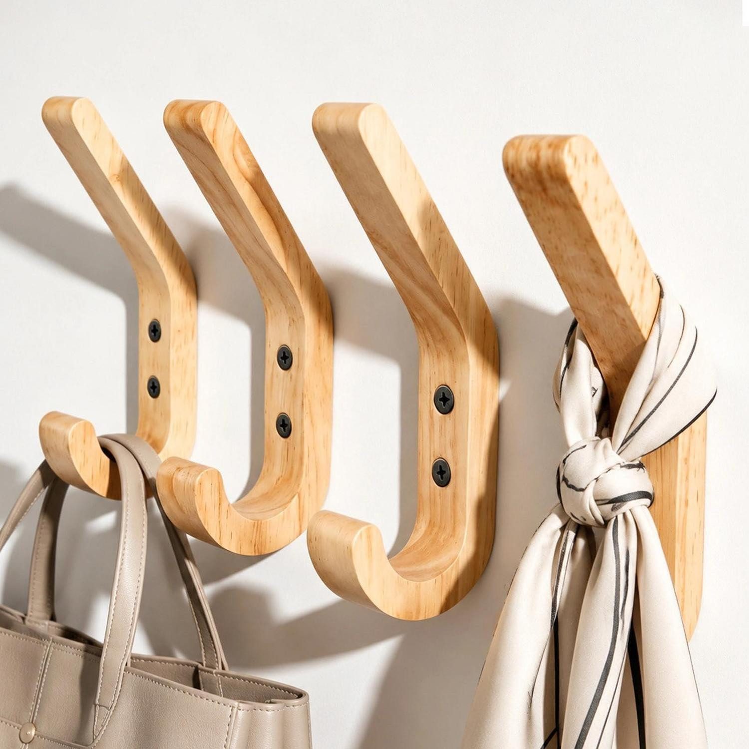 LuxusKollektion Wandhaken Garderobenhaken Eiche Massivholz 4er Set, (4-St)