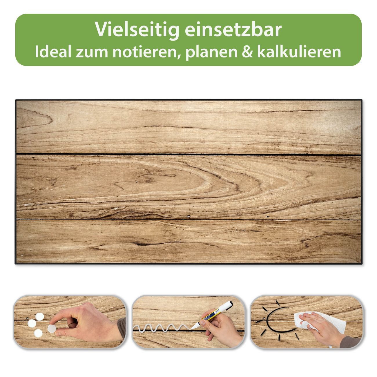 banjado Magnettafel Schwarz aus Stahl Querformat mit Motiv Holzplanken, (inkl. 4 Magnete, Stahlmagnettafel)
