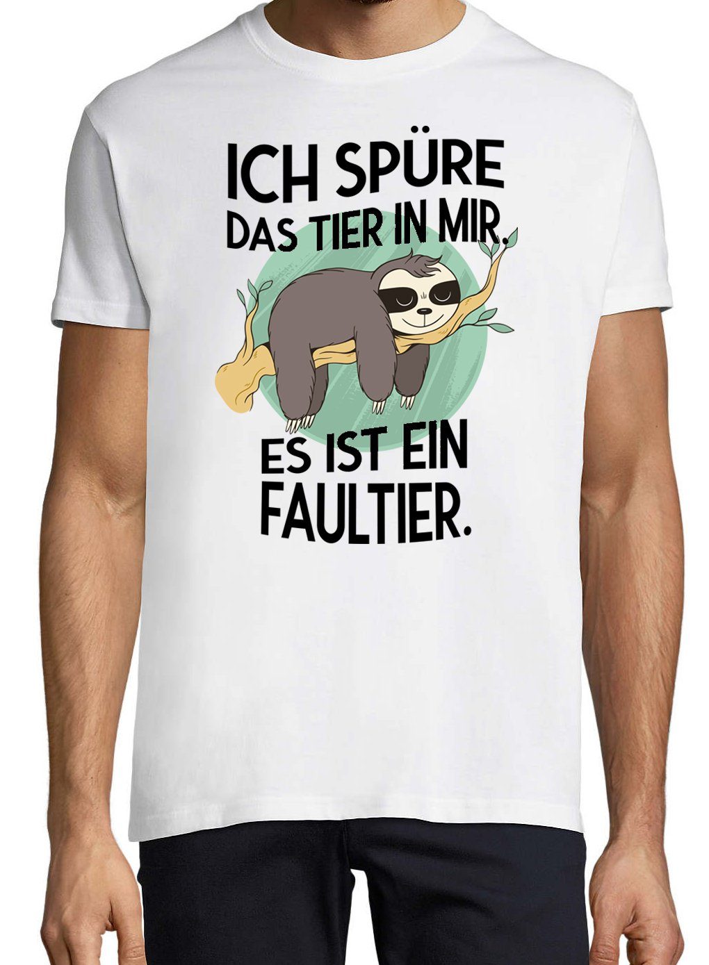 Das T-Shirt Herren mit Youth Frontprint in Designz lustigem mir Tier Weiß Faultier T-Shirt