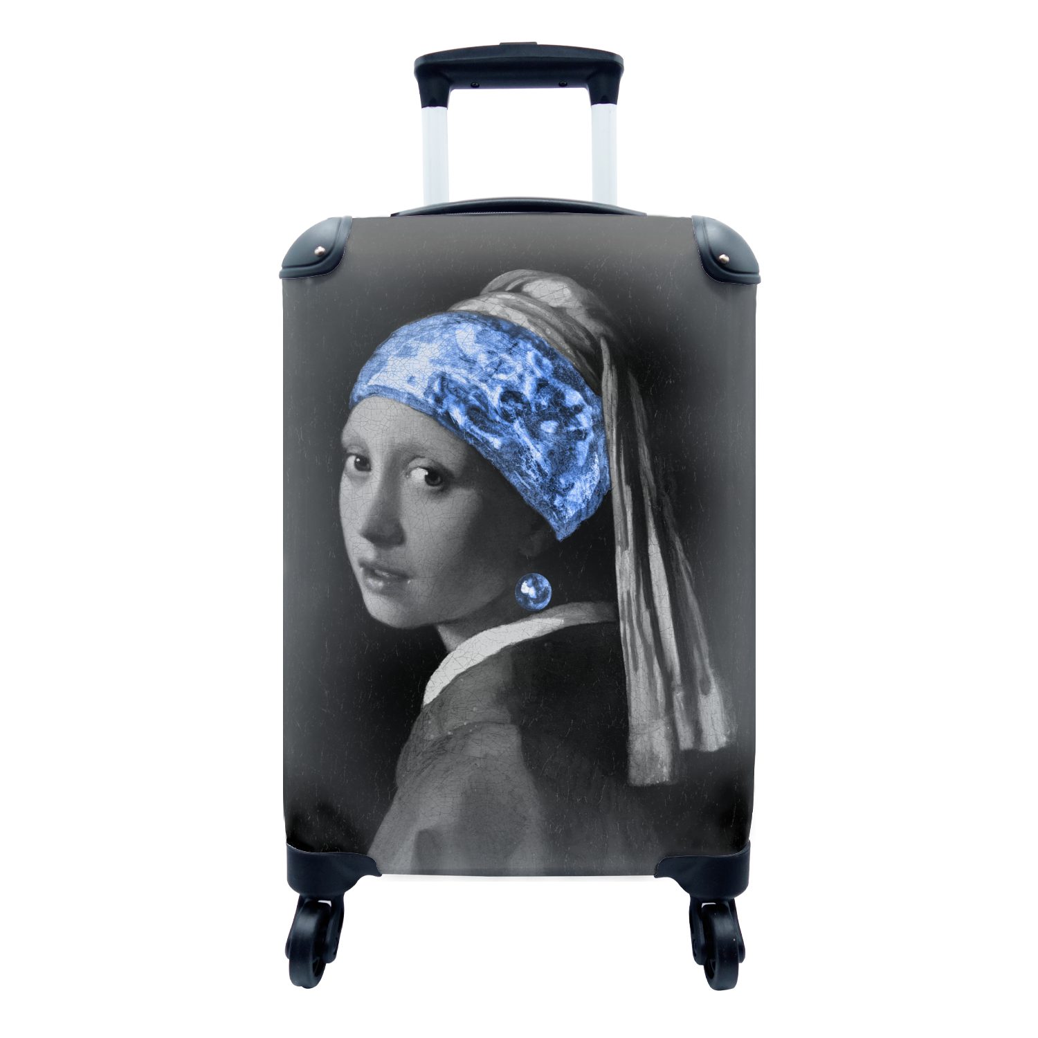 MuchoWow Handgepäckkoffer Mädchen mit einem Perlenohrring - Alte Meister - Blau, 4 Rollen, Reisetasche mit rollen, Handgepäck für Ferien, Trolley, Reisekoffer