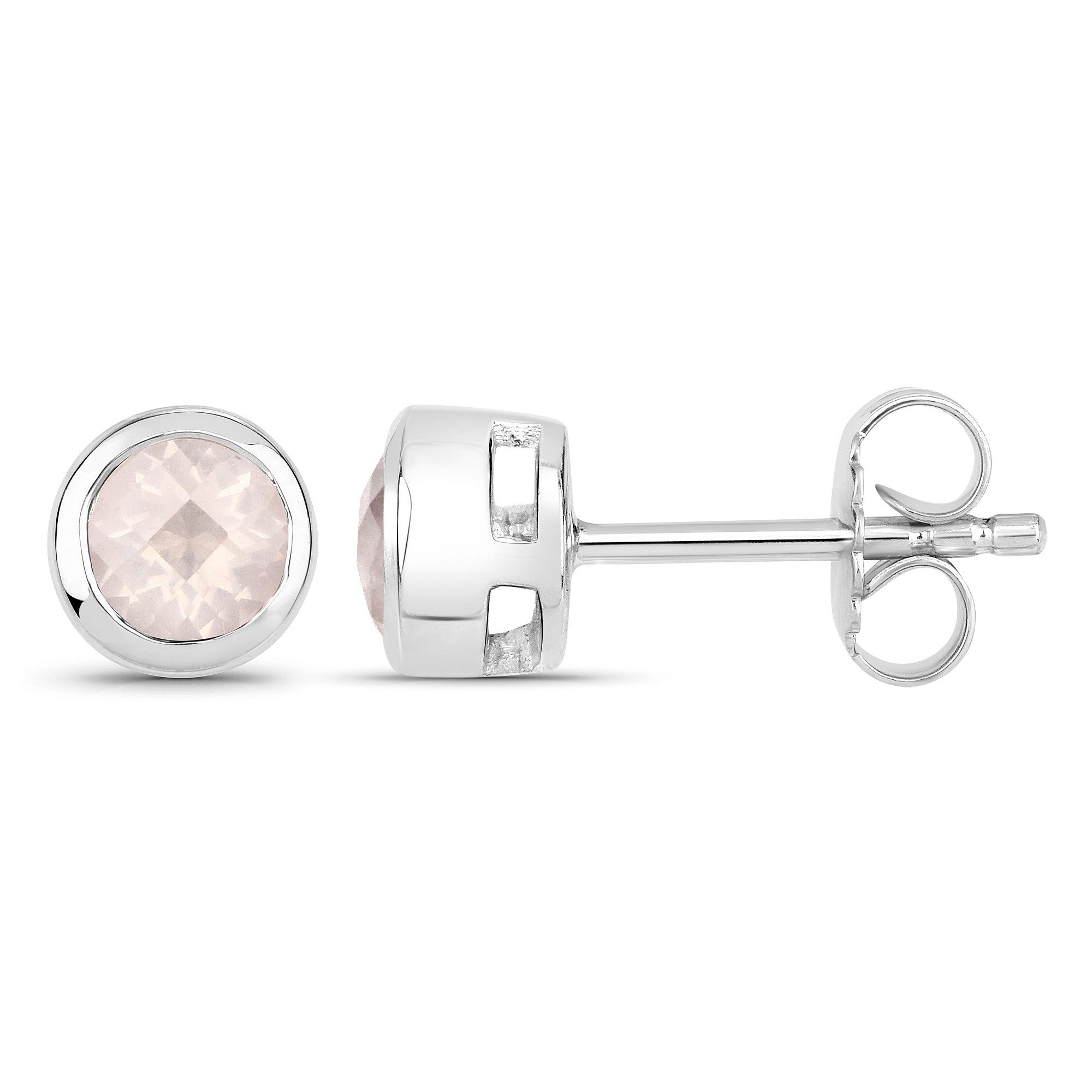 Vira Jewels Paar Ohrstecker 925-Sterling Silber rhodiniert glänzend Rosenquartz rosa rund