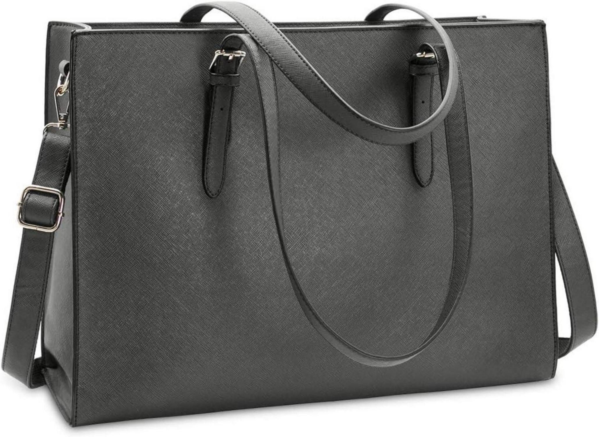Handtasche Große Damen Handtasche Schwarz Leder 15.6 Zoll Laptop Umhängetasche
