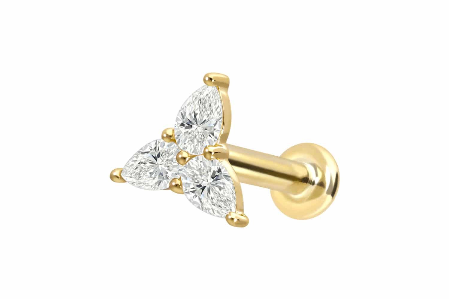 PIERCINGLINE Piercing-Set 18 Karat Gold Labret mit Innengewinde DIAMANT-BLUME (Labrets, 1-tlg)