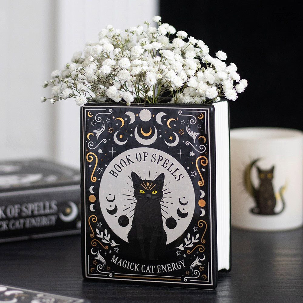 Something Different Dekovase Book of Spells Vase – Magick Cat Energy- Gothic Deko