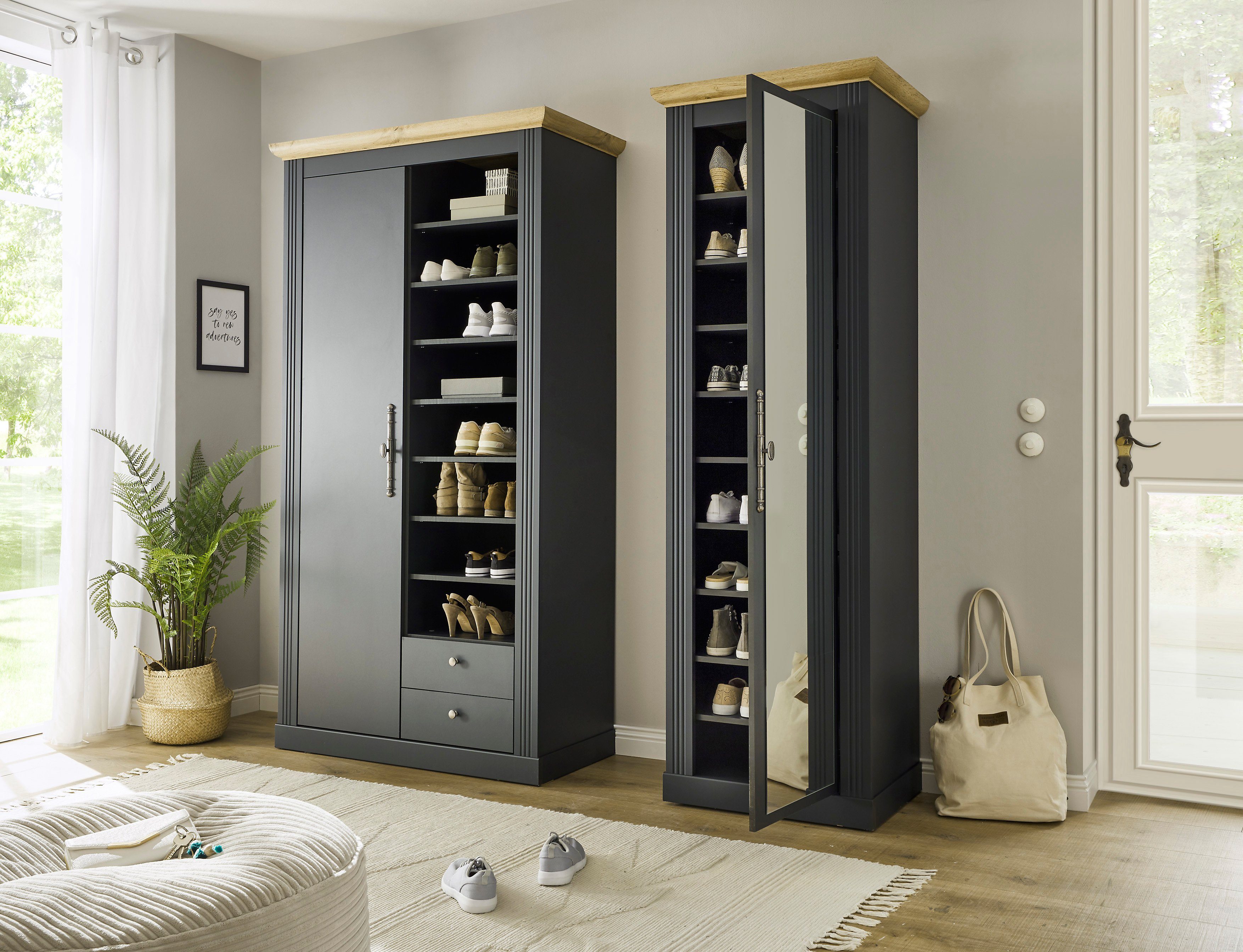 OTTO home Schuhschrank Westminster, Schrank im Landhausstil, Hochschrank, Garderobenschrank Metallgriffe, mit Spiegeltür, viel Stauraum, in 2 Farben erhältlich – Bild 2 von 5