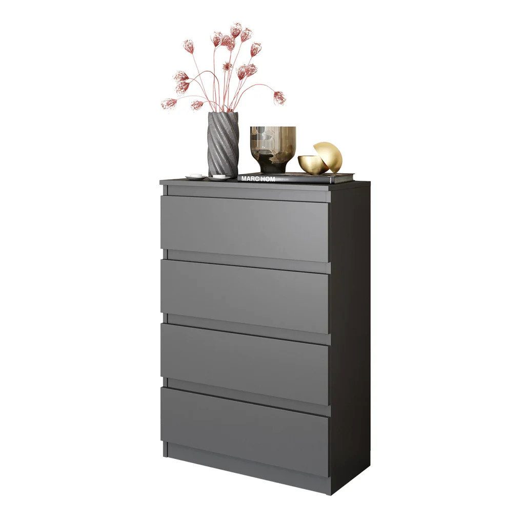 Furnica Kommode Anthrazit Kommode 60 cm mit 4 Schubladen- Wohn - und Schlafzimmer