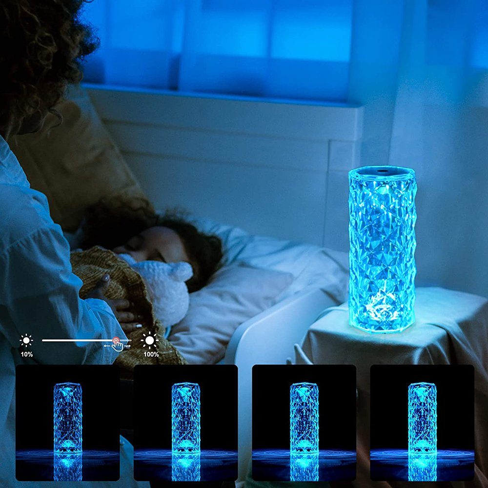 und LED Dimmbar, Touch Diamant, Kristall Farbwechsel Nachttischlampe Tischleuchte fest RGB Moderne Kreativität Acryl Mit LED Ausolee, aus Fernbedienung, Bunt, integriert, LED LETGOSPT Tischlampe