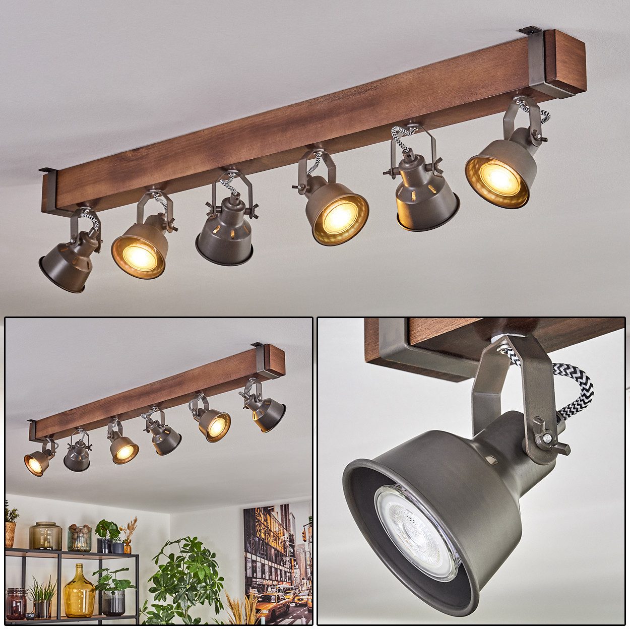 hofstein Deckenleuchte Deckenlampe aus Metall/Holz in Grau/Dunkelbraun, ohn günstig online kaufen