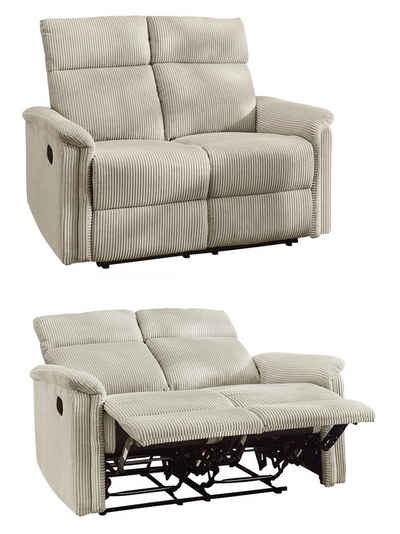 luma-home 2-Sitzer 15505, Sofa mit halbautomatischer Relaxfunktion 127 cm breit, Federkern, Wellenunterfederung, Bezug Cord, Beige