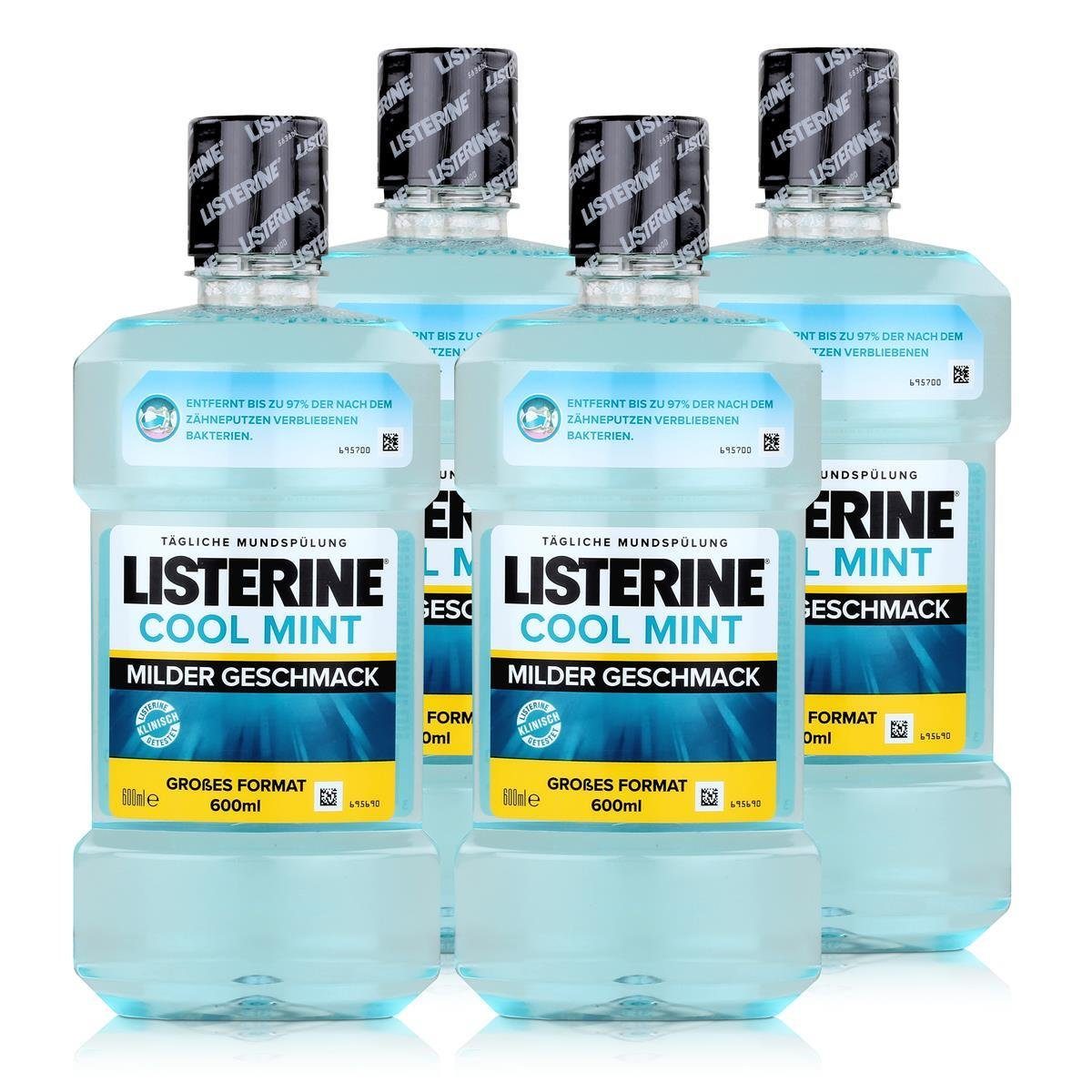 Listerine Mundspülung, Listerine Cool Mint Mild 600ml - Für Kinder ab sechs  Jahren geeignet, Stärkt die Zähne mit 220 ppm Fluorid gegen Karies