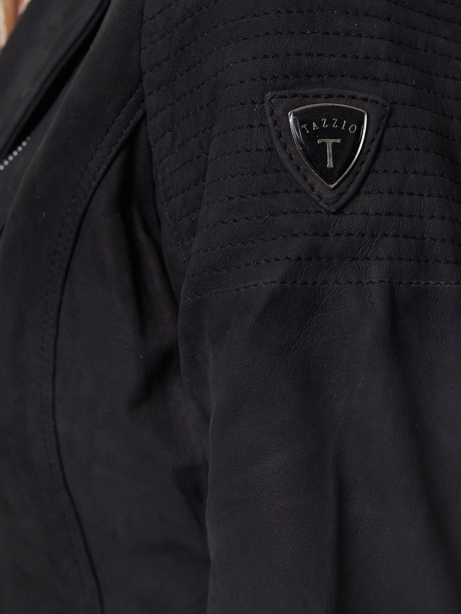 Look Damen Tazzio schwarz mit F500 Biker Lederjacke & Jacke im Zipper-Details Leder Reverskragen