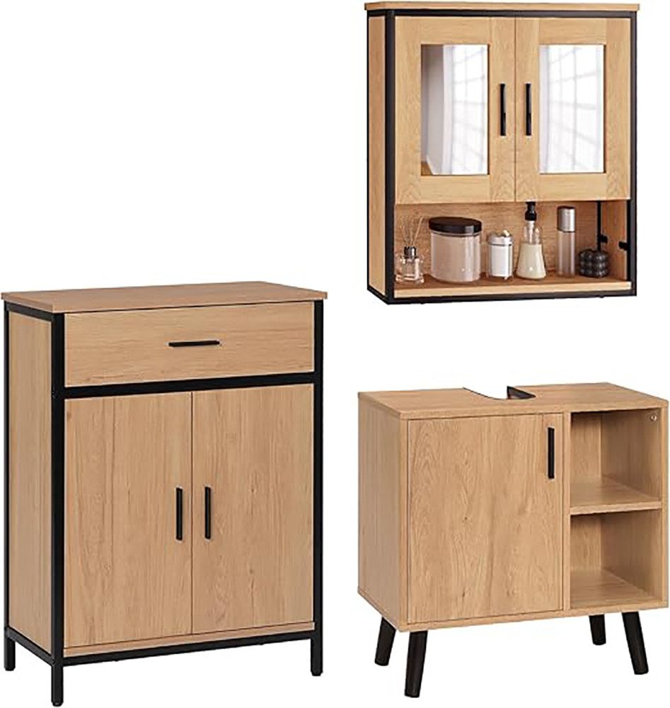 EUGAD Badmöbel-Set, (3-St), Unterschrank mit Tür, Badschrank mit 2 Spiegeln günstig online kaufen