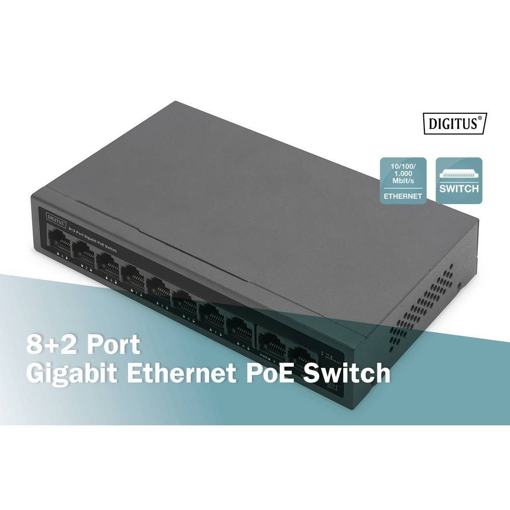 Port Netzwerk-Switch (PoE-Funktion) PoE Switch Digitus 8+2 GE