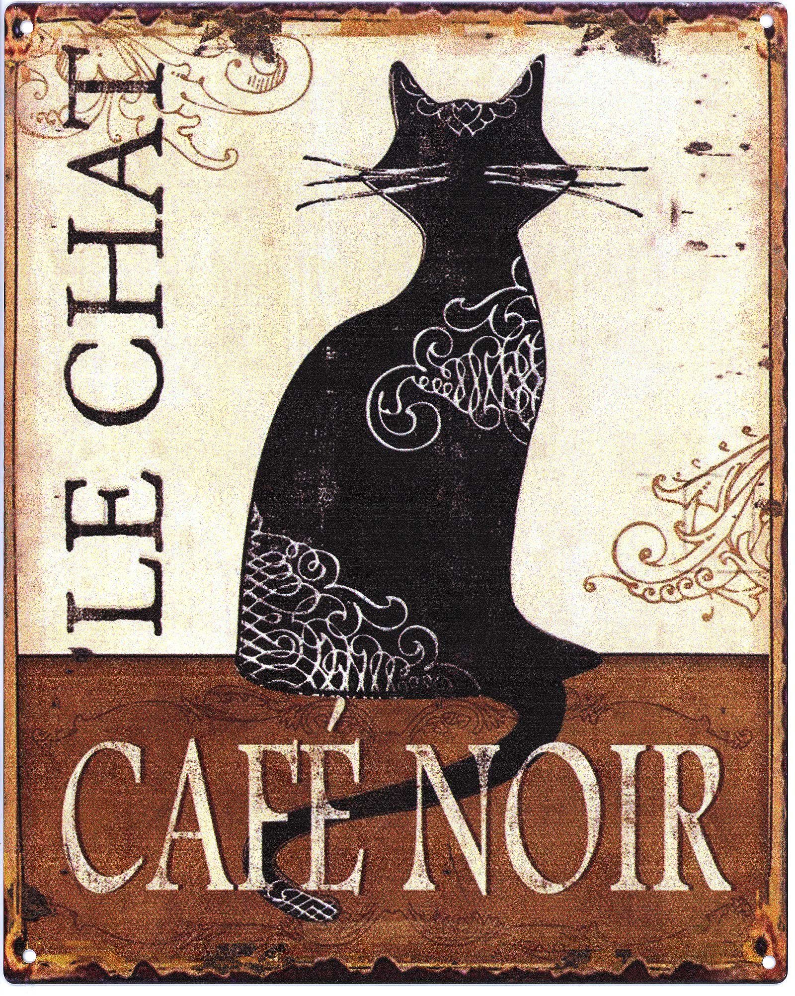 Metallschild Blechschild Le Chat Café Noir Katze