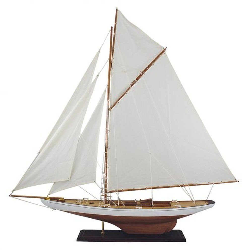 Segelyacht Modell 33x35cm weiss-natur edles Holz und Textilsegel Boot 