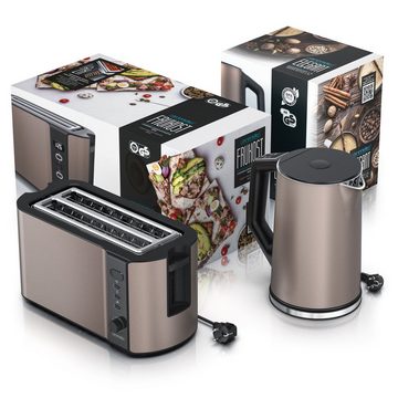 Arendo Frühstücks-Set (2-tlg), Edelstahl Wasserkocher 1,5l, 4-Scheiben Langschlitz Toaster, Beige