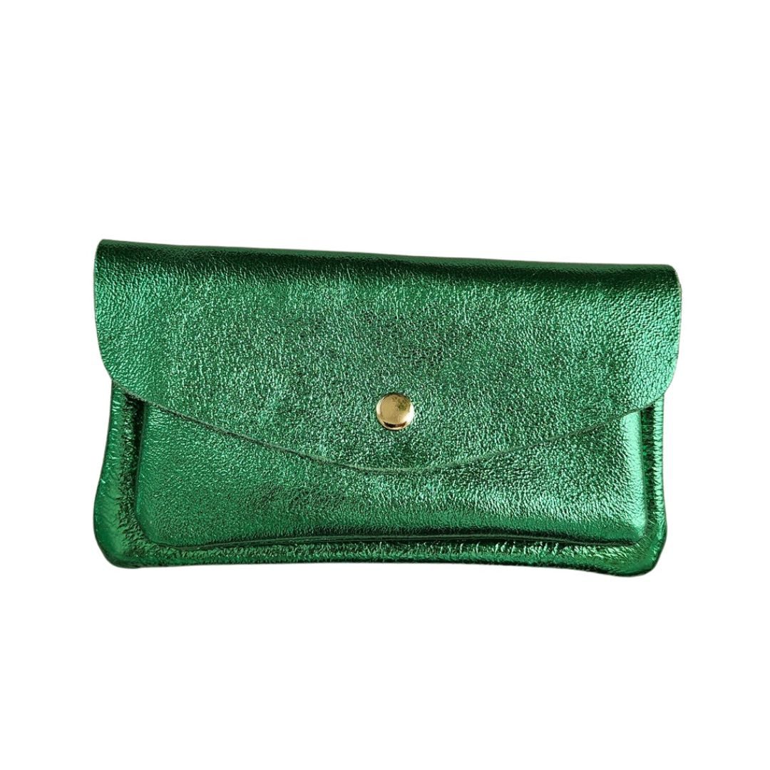 Geldbörse Damen Brieftasche aus Leder metallic grün