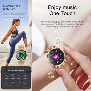 ZPIMY Smartwatch (1,09 Zoll, Android iOS), Damen mit Telefonfunktion Touchscreen Stahl 123 Sport SpO2 Sportuhr